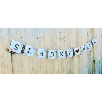 Svatební dekorace Svatba-eshop Girlanda SLADKÝBAR bílá s růžičkami - girlandy na svatební výzdobu