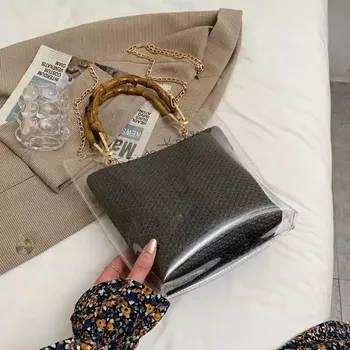 Kabelka Stylová dámská průhledná pletená kabelka - Černá