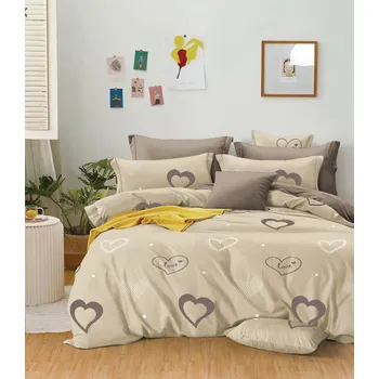 Povlečení Bavlissimo 7-dílné povlečení srdce love 140x200 světle hnědá a hnědá