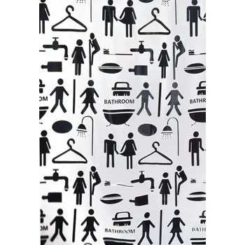 Sprchový závěs BISK Erga Peva, sprchový závěs 180x200cm, polyester, bílá-černá, ERG-06847