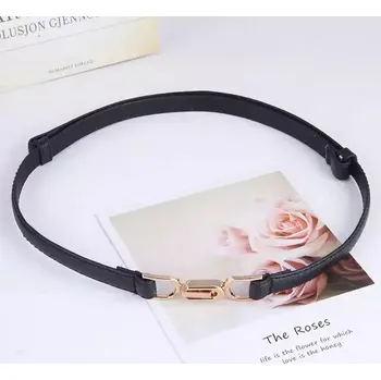 Opasek Tenký retro pásek s nastavitelnou zlatou přezkou - C černá