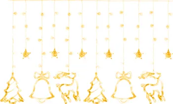 Vánoční osvětlení LED závěs s časovačem s vánočními motivy 138 LED teplá bílá