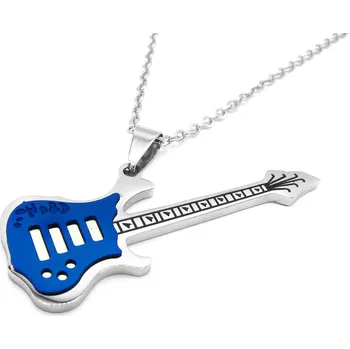 Náhrdelník Steel Jewelry Řetízek a Přívěsek KYTARA MODRÁ Chirurgická ocel NH231206 dárkové balení zdarma