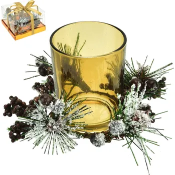 Vánoční svícen Svícínek s bezinkami v dárkovém balení, měděný, 7x11 cm