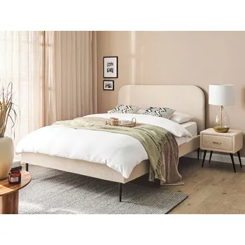Postel Postel béžová čalounění buklé 140 x 200 cm čelo roštová základna černé nohy minimalistický design Beliani