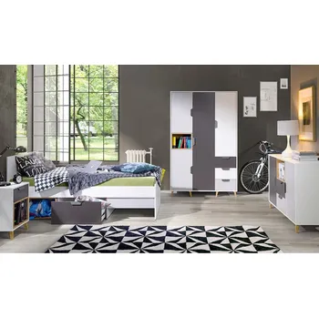 Dětský pokoj Dětský pokoj JOKER | sestava G | 5 dílů | bílá/grafit/šedá/lefkas světlý