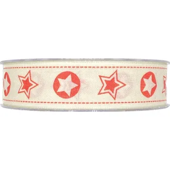Stuha POSLEDNÍ KUS! Vánoční bavlněná stuha STARS krémová 25mm x 20m (3,50 Kč/m) (Vánoční stuha bavlněná, jednostranný potisk, s vlascem v lemu POSLEDNÍ KUS)