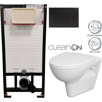 Klozet DEANTE Podomítkový rám, pro závěsné WC mísy + SLIM tlačítko černé + WC CERSANIT CLEANON PARVA + SEDÁTKO CST_WC01 N51P PA1
