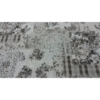 BYTEMA Dekorační látka Květy CINTIA šedá šíře 140 cm