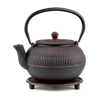 Konvice na čaj Čajová zahrada - Japonská litinová konvice Macau vínová 900 ml s podložkou