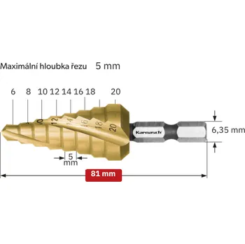 Vrták Karnasch Stupňovitý vrták povlakovaný o průměru 6-20 mm