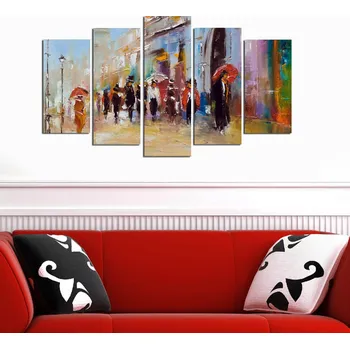 Obraz ASIR Obraz na MDF 5ks DÉŠŤ VE MĚSTĚ 20 x 60 (1) 20 x 50 (2) 20 x 40 cm (2)