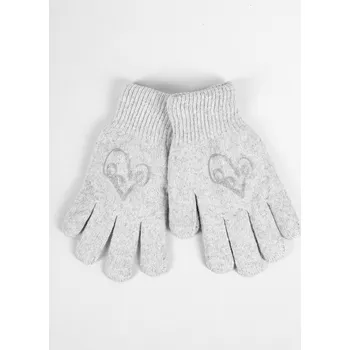 Rukavice Rukavice prstové YO RED0201G TEPLÉ dvouvrstvé ŠEDÉ se srdíčkem velikost rukavic: 18 cm