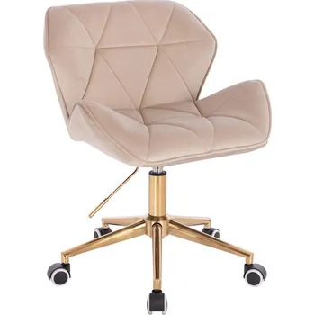 Otočné křeslo Horten velur na zlaté podstavě s kolečky - béžový