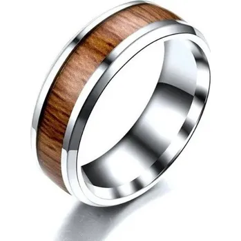 Náušnice Přívěskynakrk.cz Ocelový pánský prsten 69 mm STEEL&WOOD