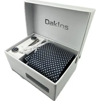 Kravata Luxusní set stříbrno černý kostičkovaný - Kravata, kapesníček do saka, manžetové knoflíčky, kravatová spona v dárkovém balení