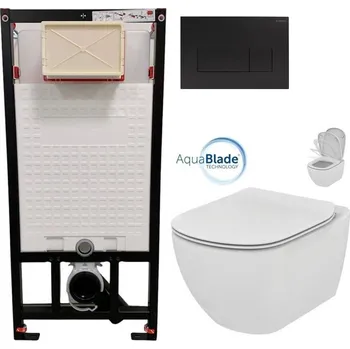 Klozet DEANTE Podomítkový rám, pro závěsné WC mísy + SLIM tlačítko černé + WC Ideal Standard Tesi se sedátkem SoftClose, AquaBlade CST_WC01 N51P TE1