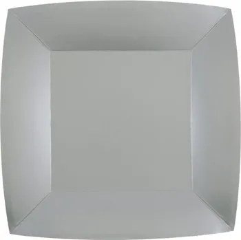 Party dekorace Santex Papierové taniere štvorcové - jednofarebné 18 x 18 cm Barva: Stříbrná