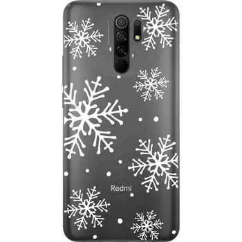 Pouzdro na mobilní telefon Gelový kryt mmCase na Xiaomi Redmi 9 - bílé vločky na průhledném pozadí
