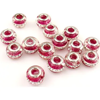 Dětské navlékací korálky Pro Háčkování Plastový korálek s velkým průvlekem a kamínky 10x14 mm růžový