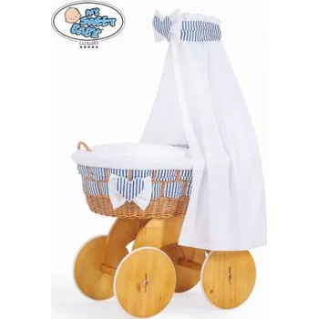 Kolébka pro miminko My sweet baby luxury Proutěný koš s nebesy > varianta MARINA bílý + modrý proužek 2022