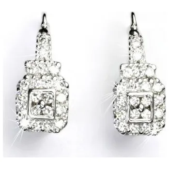 Náušnice Zlaté náušnice Art deco čiré zirkony - VE86 - bílé zlato (Náušnice se zirkony v bílém zlatě)