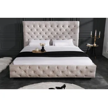 Postel Exkluzivní chesterfield manželská postel Kreon ve světle béžovém odstínu šampaňské 160x200cm