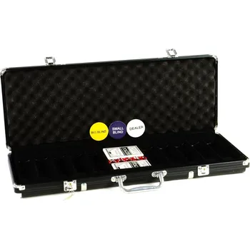 Pokerové sada Pokerový hliníkový kufr pro 500 ks žetonů, polstrovaný, černý (Pokerový polstrovaný hliníkový kufr pro 500 ks žetonů)