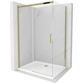 Mexen Omega sprchový kout posuvný 100 x 90 cm, transparentní, zlatý + sprchová vanička Flat - 825-100-090-50-00-4010 Sprchové kouty s vaničkou