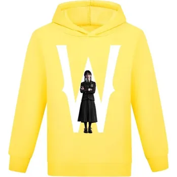 Chlapecký svetr Dívčí mikina střihu "hoodie" s potiskem Wednesday Addams Barva: Žlutá, Velikost: 160 (12-13 let)