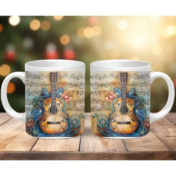 Hrnek 330ml, KYTARA S MODRÝMI KVĚTY, cena za 1 ks