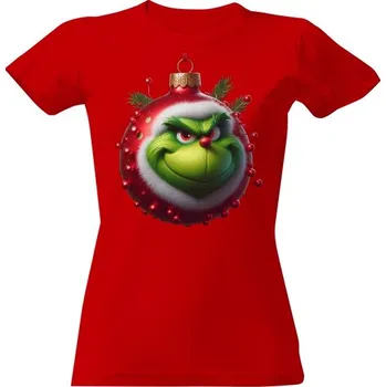 Dámské tričko Tričko s potiskem Grinch jako vánoční koule dámské