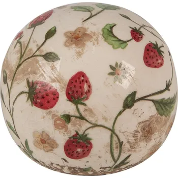 Béžová antik dekorace koule s jahůdkami Wild Strawberries - Ø 10*10 cm
