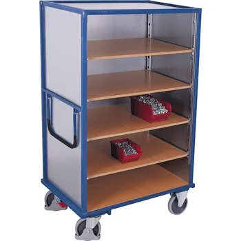Variofit Vysoký skříňový vozík s madlem, 3 plné stěny, 5 polic, Variofit, ložná plocha 124 x 78 cm, do 500 kg, modrá/antracit Barva: modrá RAL5010