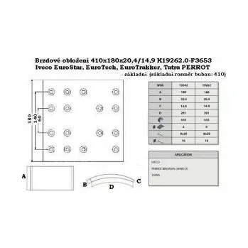 Brzdová čelist Brzdové obložení "00" pro Tatra 815 - náprava Perrot, Terrno, Iveco EuroTech, EuroStar 3525