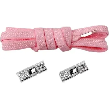 Tkaničky do bot Elastické tkaničky do bot široké se zacvakávací štrasovou sponou, jeden pár - Světle růžové, 100 cm