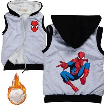 Chlapecký svetr Dětská bavlněná vesta s kožíškem a kapucí - Spiderman Barva: šedá - s pavučinou, Velikost: 170/14-15 let
