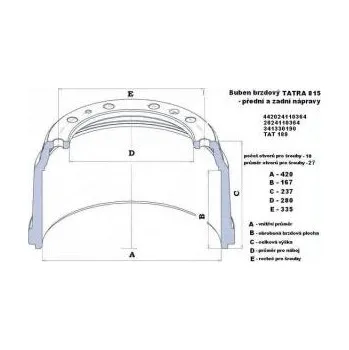 Brzdový buben Brzdový buben 420x167x237x280x335, přední i zadní Tatra 815 3143