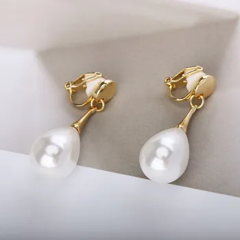 Náušnice B-TOP Dámské náušnice klipsy s perlou - zlatá