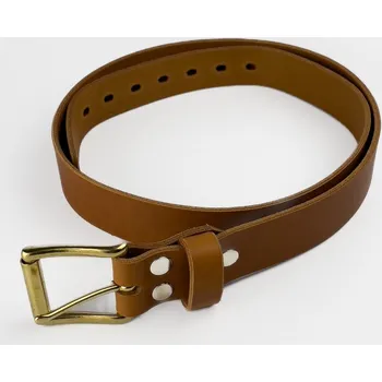 Opasek JUBÖ Nýtovaný kožený opasek Bushcraft - světle hnědý - zlatá spona Varianta: Obvod pasu 77-92 cm