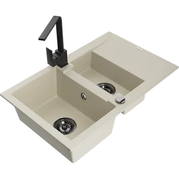 Mexen Gaspar granitový dřez 1,5-komorový s odkapávačem a kuchyňskou baterií Rita, béžový - 6507-69-670300-70 Granitové dřezy s baterií