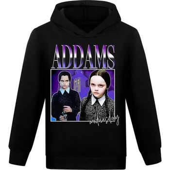 Chlapecký svetr Dívčí mikina střihu "hoodie" s potiskem filmové Wednesday Addams Barva: Černá (purple), Velikost: 160 (12-13 let)