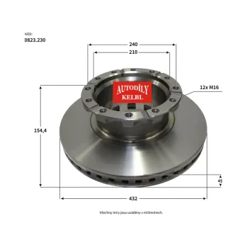 Brzdový kotouč Brzdový kotouč 432x45x154,5mm, 12 děr, pro IVECO EUROTRAKKER, STRALIS I, STRALIS II, S-WAY, X-WAY (od roku 01.01-) 20537