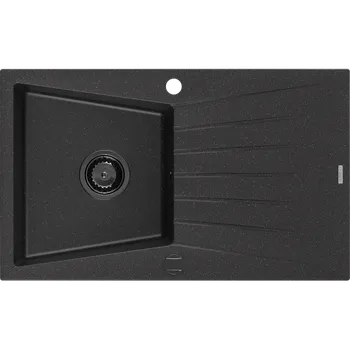 Granitový dřez Mexen Cesar dřez granitový 1-komorový s odkapávačem 775 x 470 mm, černý/stříbrný metalik, sifon černý - 6514771010-73-B Granitové dřezy