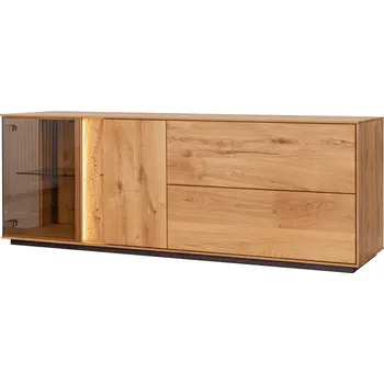 Komoda KATMANDU Dubová TV komoda s prosklením Collodi, olejová, masiv, rozměr 60x165x43,5cm