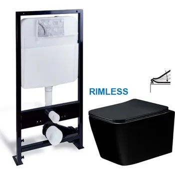 PRIM předstěnový instalační systém bez tlačítka + WC MEXEN TEO ČERNÁ Rimless + SEDÁTKO PRIM_20/0026 X ME02