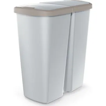 Odpadkový koš PROSPERPLAST Odpadkový koš - COMPACTA Q DUO Objem: 50 l, Barva koše: šedá, Barva víka: světle hnědá