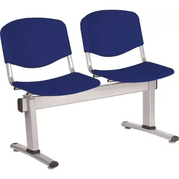 VINCENZA - 2, plastová lavice do čekárny, 2-sedák, tmavě modrá, kostra stříbrná