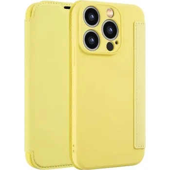 Pouzdro na mobilní telefon Peněženkové pouzdro ze silikonu a PU kůže pro iPhone 15 Pro Max - žluté