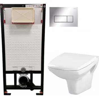 Klozet DEANTE Podomítkový rám, pro závěsné WC mísy + SLIM tlačítko chrom + WC CERSANIT CLEANON CARINA + SEDÁTKO CST_WC01 051P CA2